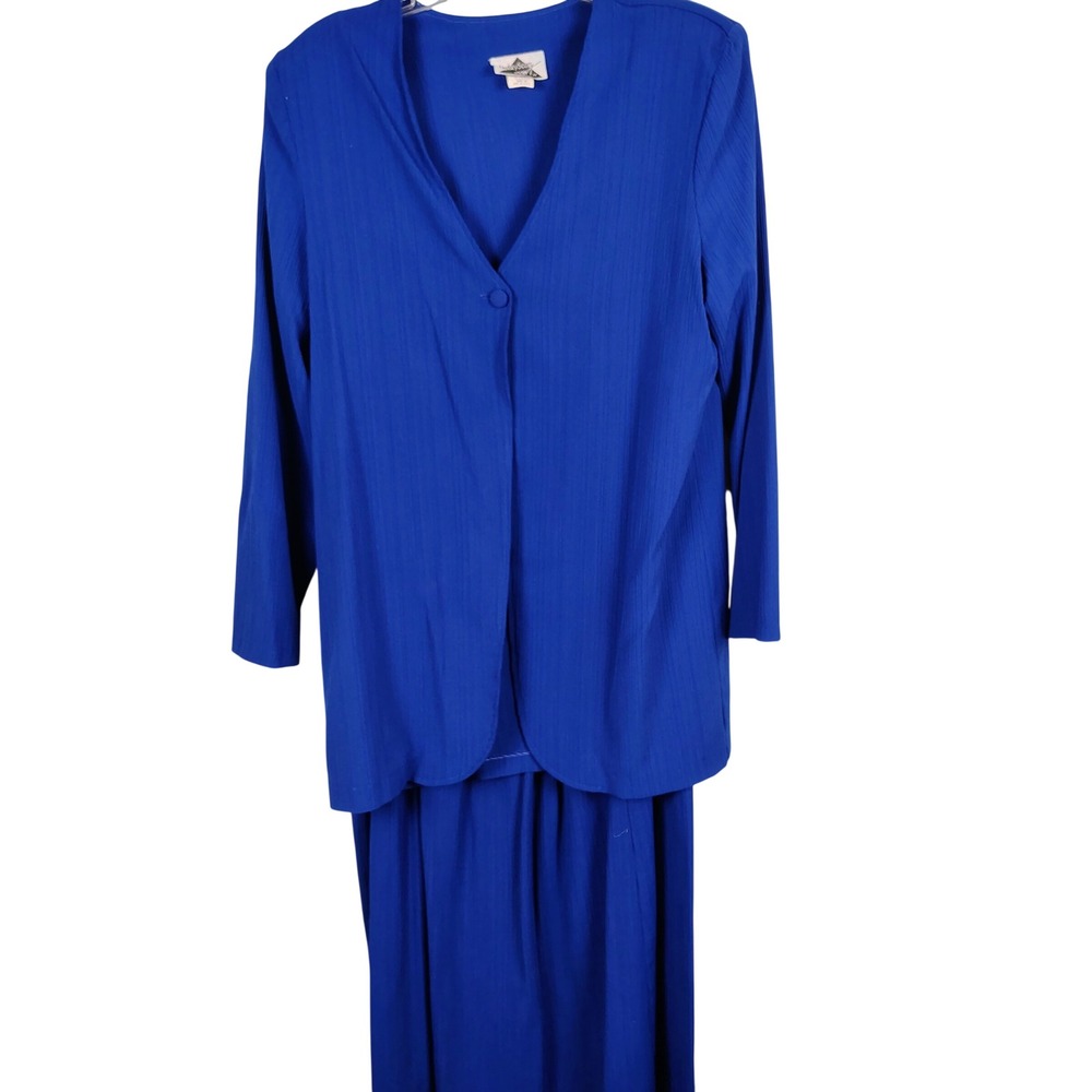 Womens SZ 16 Lindsey Scott Sport Royal Blue Plisse Skirt Suit Set Vintage 90s